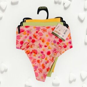 Joyspun Women’s No-Show Thong Panties, 3-Pack, XL (16/18), Floral/Lime/Peach
